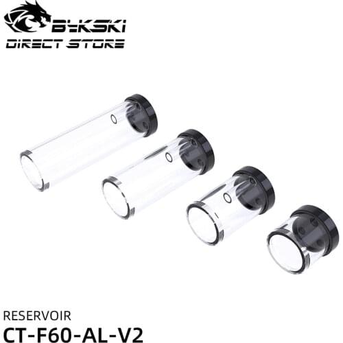 Bykski Cylindrical Reservoir 60/100/150/200mm Acrylic Water Tank Aluminum Cover Transperant 3 Outlets Water Cooler CT-F60-AL-V2
