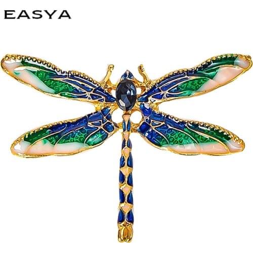 EASYA Crystal Vintage Dragonfly Brooches for Women Large Insect Brooch Pin Fashion Dress Coat Accessories Jewelry