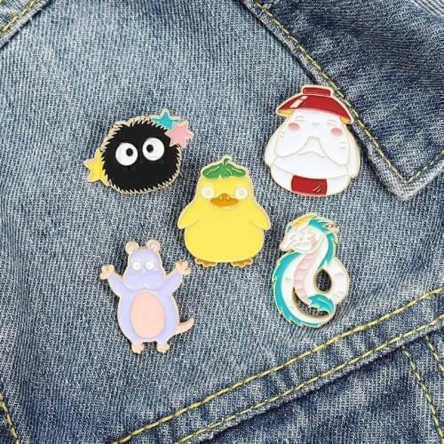 Cartoon Cute Sweet Animal Enamel Brooch Dragon Duck Mouse Elephant Pin Retro Movie Character Badge Punk Jewelry Gift For Friends