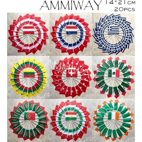 AMMIWAY 14x21cm 20pcs Austria Netherlands Greece Lithuania Switzerland Mexico Portugal Kurdish Ireland National Small Hand Flags