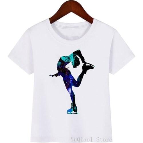 Watercolor Figure Skating Art Print Tshirt Boys Girls Class Clothes White T Shirt Kids Top ChildrenS Clothing From 3 To 13 Year
