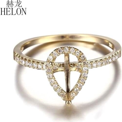 HELON 7X5MM Pear Cut Solid 14k Yellow Gold 100% Genuine Natural Diamonds Semi Mount Engagement Wedding Women Fine Jewelry Ring