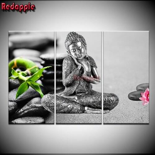 China Bamboo Thai Buddha Statue 3 Pcs Full Drill Diamond Painting Picture Of Rhinestones Embroidery Mosaic Triptych Home Decor