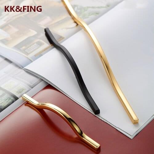 KK&FING Zinc Alloy Double Hole Distance Cabinet Door Handles New Golden Drawer Cabinet Black Long Handle Furniture Door knobs