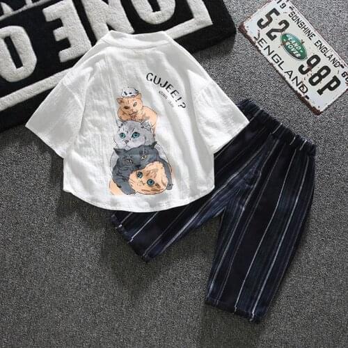 Boys suit summer 2021 new baby summer two-piece childrens wear Korean short-sleeved cotton and linen clothes tide children