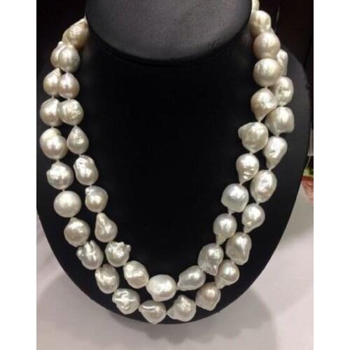Beautiful 2row 16 mm natural south white pearl necklace 17"-18"