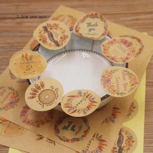 Colorful round flowers pattern Thank you Sticker Labels Stationery Sticker Kraft labels sweet wedding cookies sticker labels