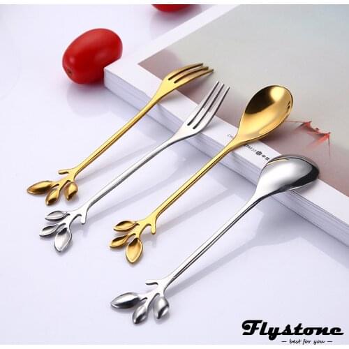 Creative Leaf Shape Handle Coffee Spoon Teaspoon Dessert Snack Scoop Fork Couple tea Spoon/Fork Kitchen Accessories Tableware