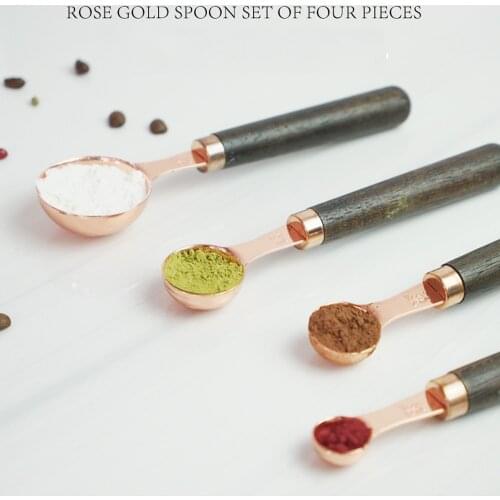 Kitchen Gadgets Accessories Measuring Spoon Baking Tool Set Log Handle Copper Plated Measuring Spoon Balances Measurement Tools