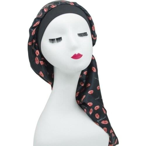 Multifunction Bonnet Printed Long Tube Simulation Silk Sleeping Cap Elastic Beauty Hair Shower Cap Source Factory Direct Sales