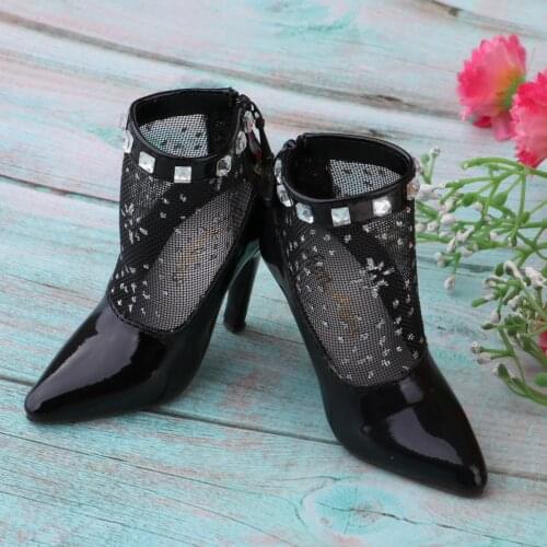 Fashion Ankle Boots 1/3 BJD High Heels for Night Lolita DOD Doll PU Leather Black Stiletto Shoes