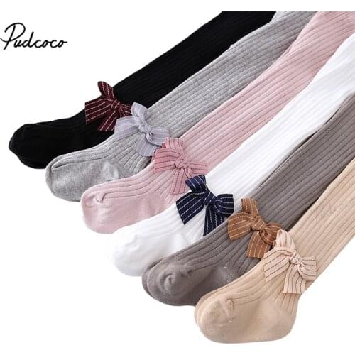 Kids Baby Girls Fashion Bowknot Ribbed Pantyhose Stylish Solid Tights Pantyhose for Children Girls 0-24M