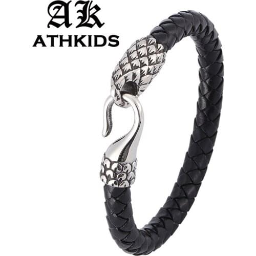 Fashion Braided Leather Bracelet Unique Shape Stainless Steel Easy-Hook Buckle Black/Brown Woven 8mm Leather Bracelets PD0386