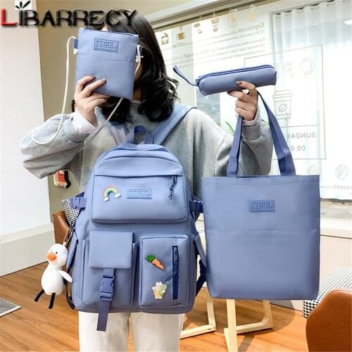Letter Design Youth Laptop Backpack High Quality Canvas Fashion Women Student Backpack Set Leisure Ladies Travel Bag Sac Femme