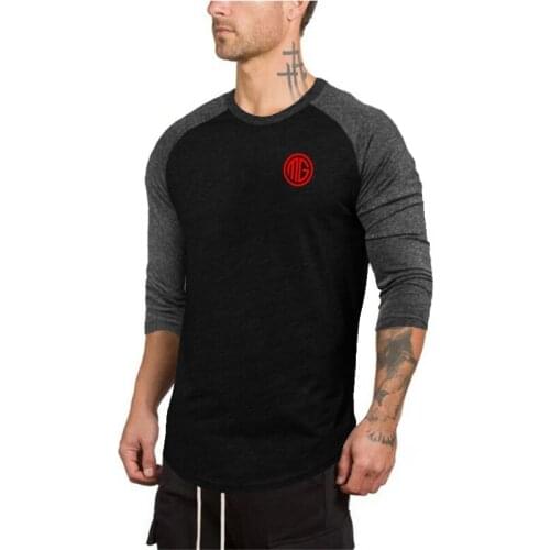 Muscleguys Seven quarter Sleeve T-Shirt Men 2019 Spring Autumn O-Neck T Shirt Mens Fashion Patchwork Stretch Cotton Tee Tops