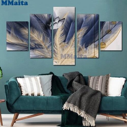 5 Pieces Abstract Feather Butterfly 5d DIY diamond painting full diamond embroidery mosaic Rhinestone puzzle Wall Art GG5261