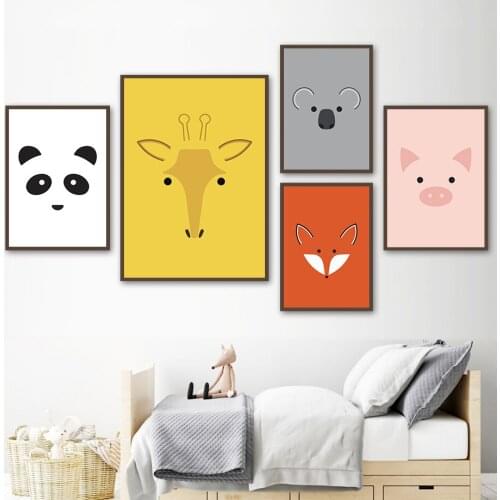 Abstract Fox Deer Panda Animal Print Nursery Wall Art Canvas Painting Nordic Posters And Prints Wall Pictures Kids Room Decor