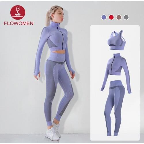 NEW Women Fitness Sport Yoga Sets Seamless Workout Set Running Clothes Tracksuit Women Sport Zippper Long Sleeve Yoga Clothes
