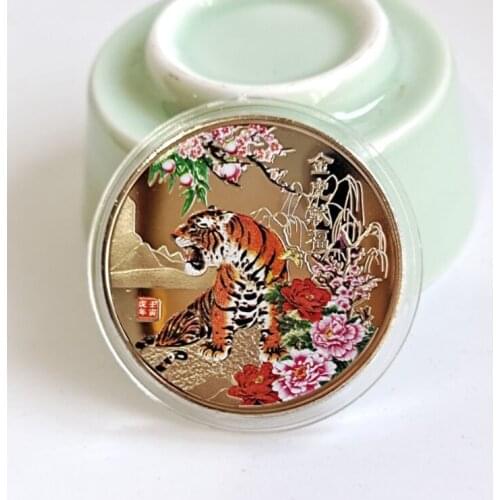 2022 Year Tiger Commemorative Coin Colorful Painted Collection Medal Craft Badge