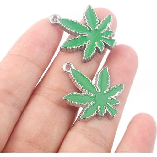 10pcs Alloy Green pot Leaf Weed Charms Pendant For DIY Necklace Jewelry Findings Making 28x24mm