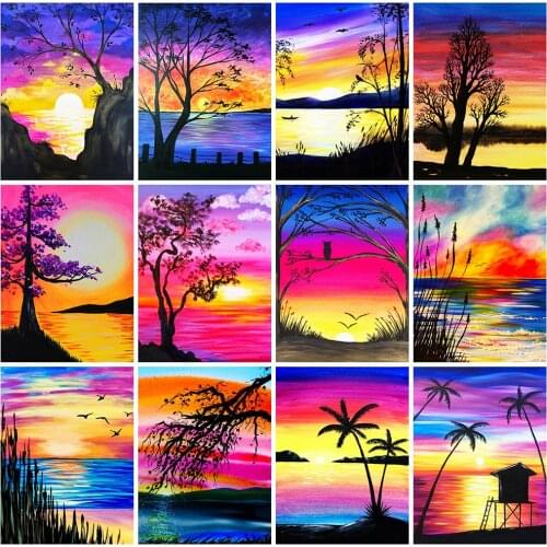 Full Square/Round 5D Diy Diamond Painting Landscape Sunset Diamond Embroidery Sale Tree Pictures Of Rhinestone Mosaic Home Decor