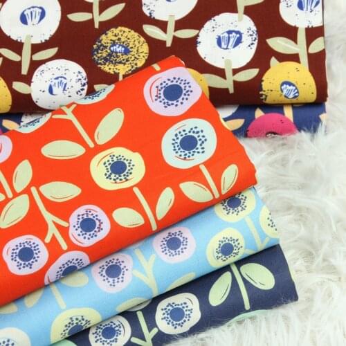 Half Yard Plain Cotton Fabric With Northern Europe Flower Print Handmade DIY Bag Garment Dress Cloth 100% Cotton