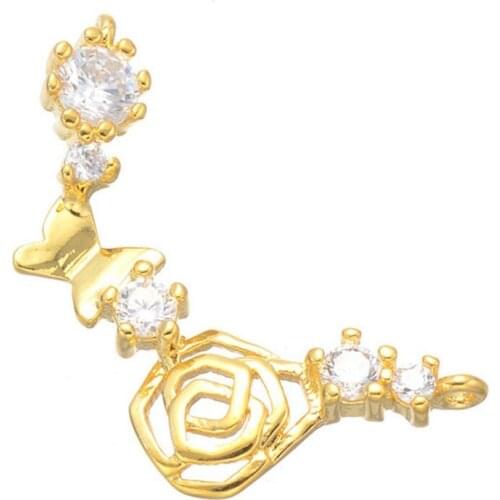 Juya Supplier For Jewelry Rose Gold//Gold Flower Charms Micro Pave Zircon Copper plum flower Connectors For Women Necklace