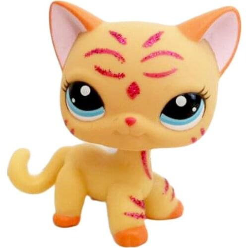 LPS CAT Rare pet shop cute toys cat short hair #2118 yellow kitty sparkle glitte real original toys child Christmas gifts