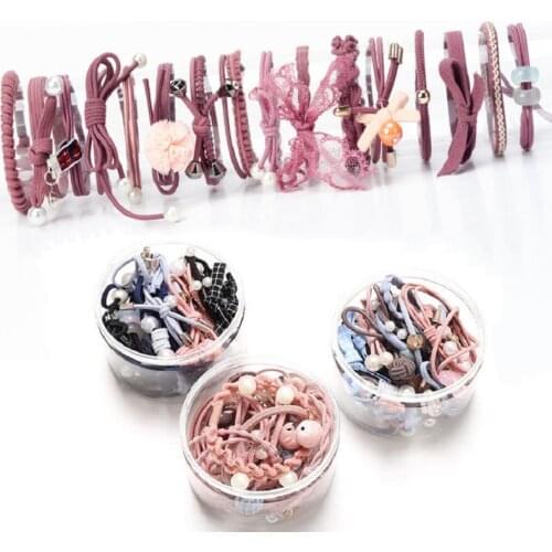 16 Pcs/set Women Hair Bands Flowers Colored Beads Bow Pearl Hair Rope Elastic Rubber Band Scrunchie Girl Hair Accessories