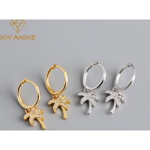 XIYANIKE 925 Sterling Silver 2021 New Full Diamond Coconut Tree Pendant Hoop Earring Sweet Romantic Prevent Allergy Jewelry Gift