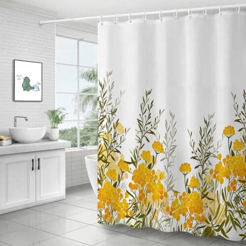 Nordic Plant Flowers Waterproof Mildew Shower Curtain Ins Small Fresh Bathroom Partition Curtain Home Decor Window Curtains