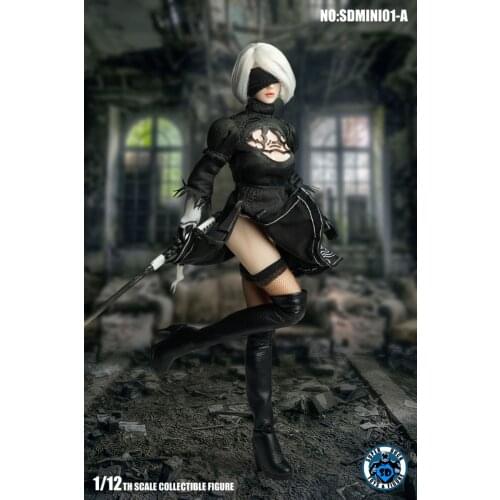 SUPER DUCK 1/12 NieR 2B Girl Head Sculpt and Clothes Set Model SDMINI001 For 6'' TBL Female Dolls