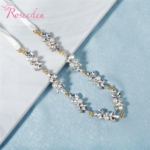 Golden Rhinestone Pearls Wedding Headband Bridal Bridesmaids Hair Vine Hair Accessories Women Jewelry RE3967