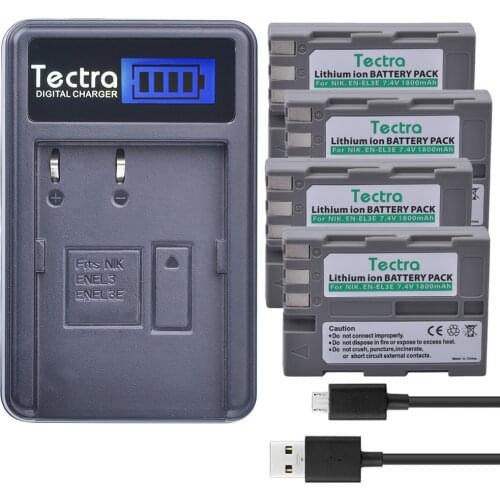 Tectra 4pcs EN-EL3e ENEL3e Li-ion Camera Battery + LCD USB Charger for Nikon D50 D70 D70s D80 D90 D100 D200 D300 D300S