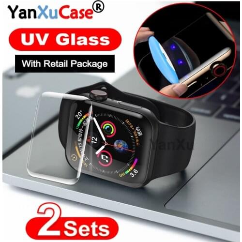 2Pcs UV Glass For Apple Watch Series SE 6 5 4 40mm 44mm Screen Protector Liquid Glue Full Cover Film For i Watch 3 2 1 42mm 38mm