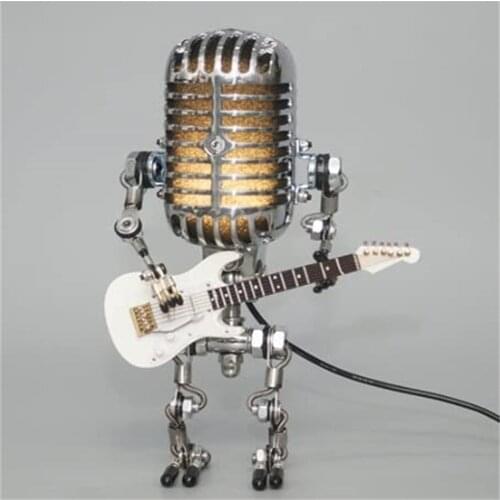 Vintage Microphone Robot Desk Lamp Wrought Iron Rock Guitar Creative Industrial Style Indoor Office Bedroom Decoration Ornaments