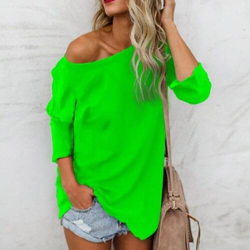 90s Aesthetic Summer Three Quarter Sleeve Skew Collar Womens Clothes Solid Color Loose Casual Tops Harajuku Simple T-shirt Tees