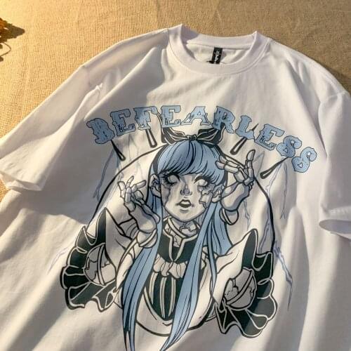 Goth Comics Japanese Style Woman Tshirts Oversized Cotton Summer Tees 2021 New Harajuku Graphic T Shirts Teens Girls Kawaii Tops