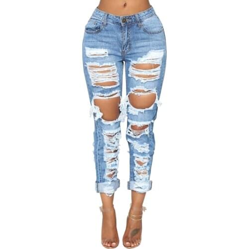 Madam Summer 2020 long jeans with holes for women ripped jeans worn zipper pockets Casual female fashion jeans