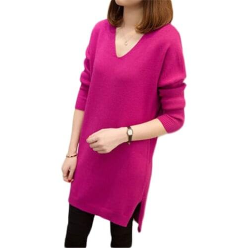 New Women Pullover 2021 Spring Autumn Sweatshirts Female Solid V-Neck Knitted Sweaters Casual Loose Lady Long Bottoming Clothing