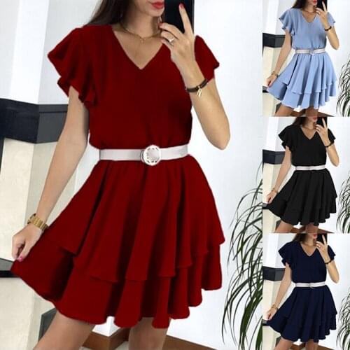 Summer Dress Fashion V-neck Black Sleeveless Ruffles Beach Dresses 2021 New Casual Solid Office Mini Dress For Women Robe Femme