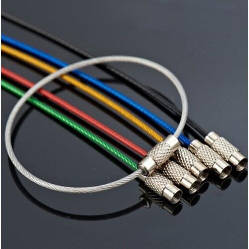 10Pcs/lot Stainless Steel Wire Keychain Key Cable Ring Rope Multi Colors Rubber Tubing Screw Locking EDC Tool