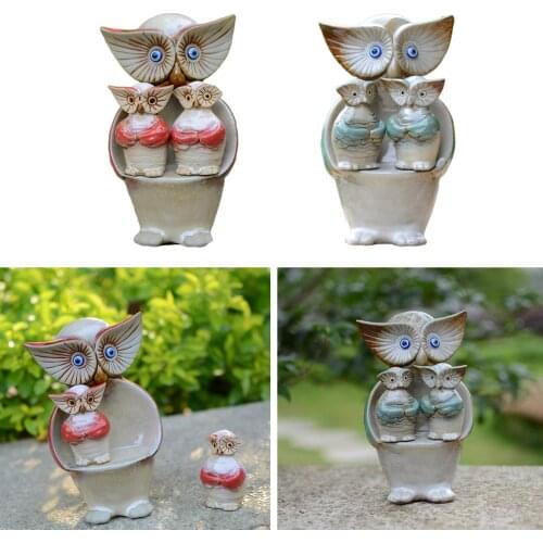 3x Craft Cute Ceramic Owl Figurine Funny Miniature Resin Garden Statues Gift
