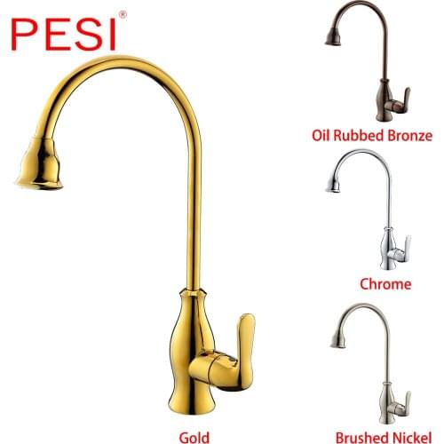 Promotions Simple style 100% Copper Gold Kitchen Tap Brass Deck Mounted Faucet with Single Handle Hot & Cold Water Tap