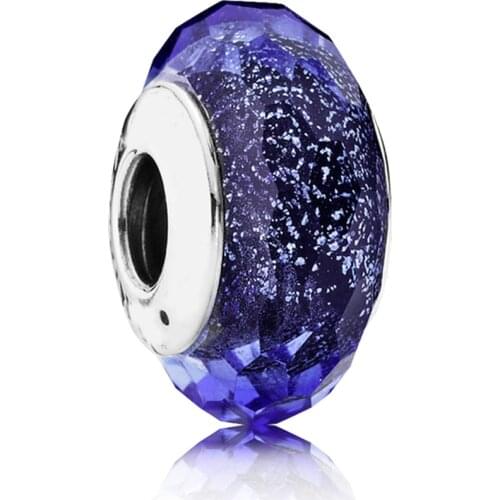 Authentic S925 Bead DIY Jewelry Murano Glass Charms fit Lady Bracelet Bangle Blue Fascinating Iridescence Charm