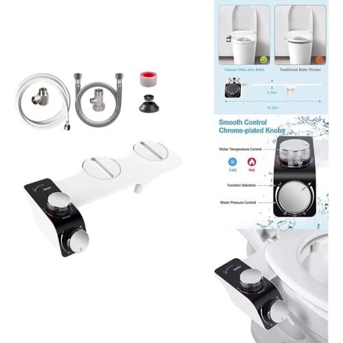 Bidet Attachment Ultra-Slim Toilet Seat Attachment Dual Nozzle 3 Modes Bidet Hot Cold Self-Cleaning Non-Electric