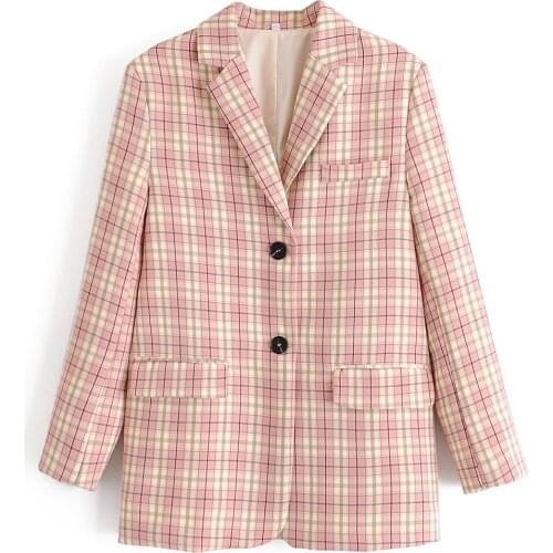 Womens blazer early autumn new style retro color check printing temperament single-breasted suit collar loose fit blazer