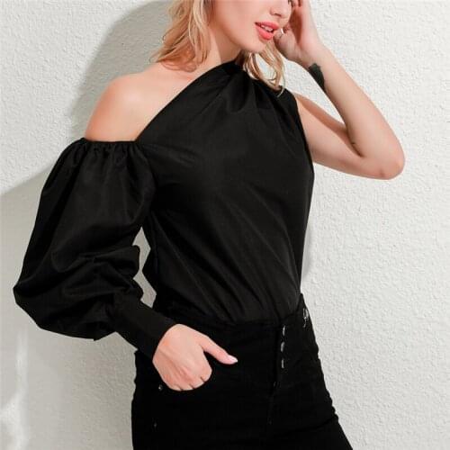 Spring Summer Sexy One Off Shoulder Women Tops And Blouses Long Lantern Sleeve Solid Color Shirts Casual Elegant Tops New