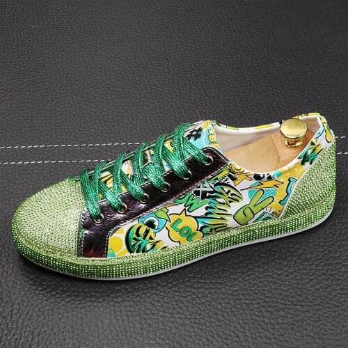 CuddlyIIPanda Men Fashion Casual Loafers Spring Autumn Crystal Lace Up Sneakers Male Print Luxury Designer Youth Trending Shoes