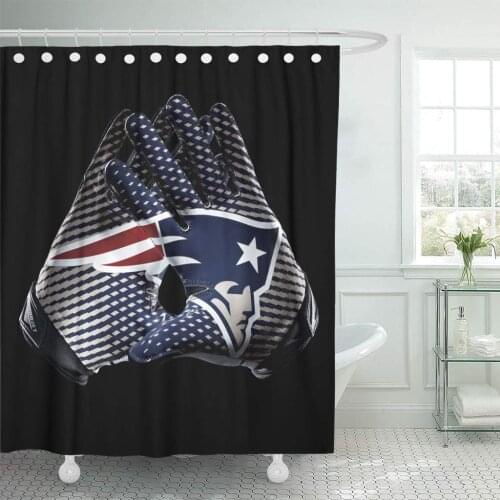 Rugby Decor Waterproof Shower Curtain Curtains Set with Hooks New England Patriots Football Team Sports Receiver Gloves 66 X 72